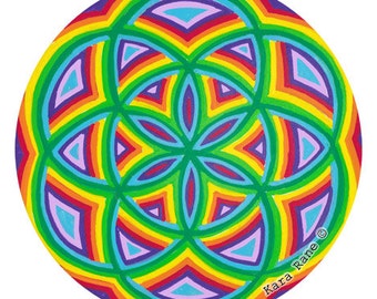 Cosmic Circle, Rainbow Seed of Life, Window Cling, Reusable Non adhesive sticker, EcoFriendly SunCatcher, Sacred Geometry, Hippie Boho style