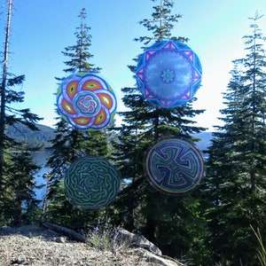 Cosmic Circle, Blue Earth Wheel, Sun Light catcher window cling, Mandala Art, Sacred Ancient Symbol, Infinitely Reusable, made in California image 9