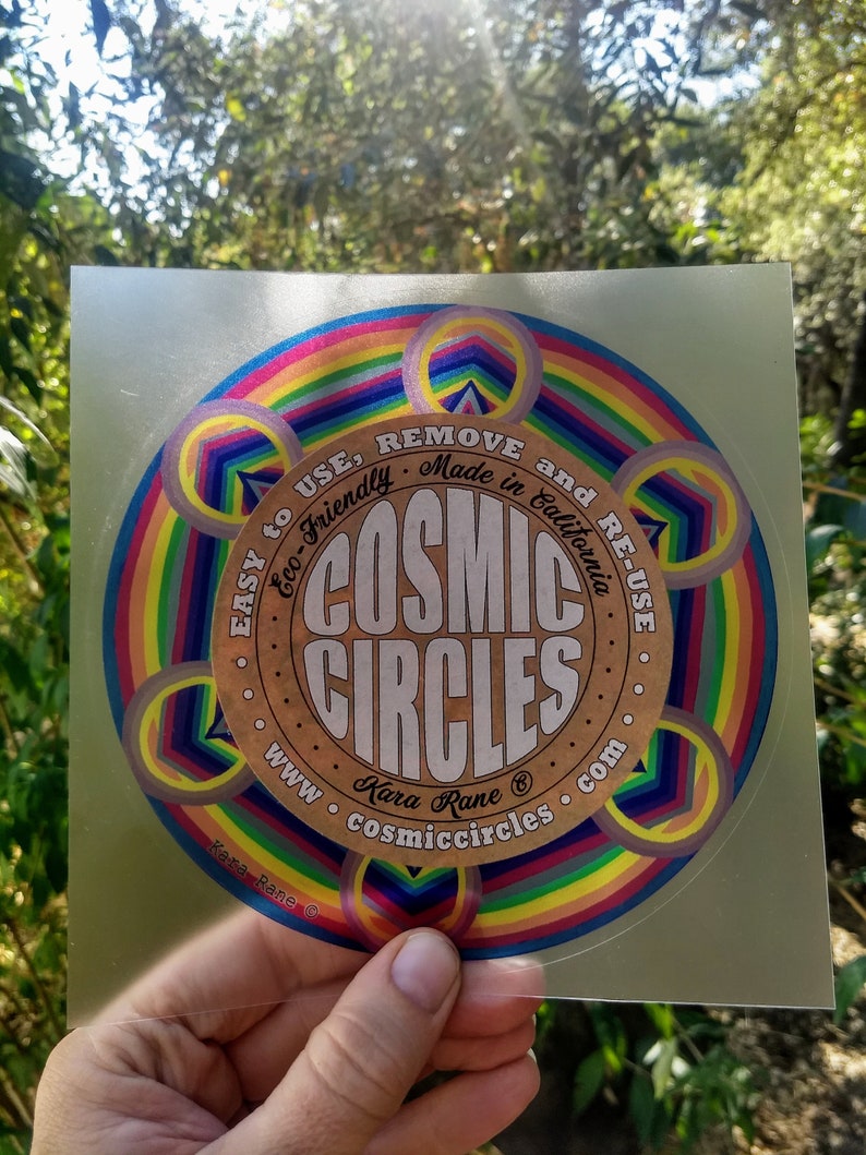 Cosmic Circle, Metatrons Cube, Sun Light catcher window cling, Sacred Geometry, Psychedelic Rainbow, Ecofriendly No stick decal, Glass Art image 8