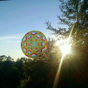 Cosmic Circle, Rainbow Seed of Life, Window Cling, Reusable Non adhesive sticker, EcoFriendly SunCatcher, Sacred Geometry, Hippie Boho style image 3