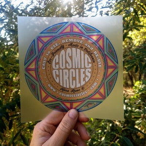 Cosmic Circle, Blue Earth Wheel, Sun Light Catcher window cling, Mandala Art, Sacred Ancient Symbol, Infinitely Reusable, made in California image 9