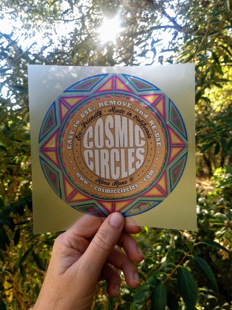 Cosmic Circle, Blue Earth Wheel, Sun Light Catcher window cling, Mandala Art, Sacred Ancient Symbol, Infinitely Reusable, made in California image 9