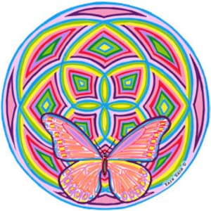 Cosmic Circle, Groovy Butterfly, Sun light catcher window cling, Re-usable Non-adhesive sticker, Eco friendly water bottle decal, Sacred Art