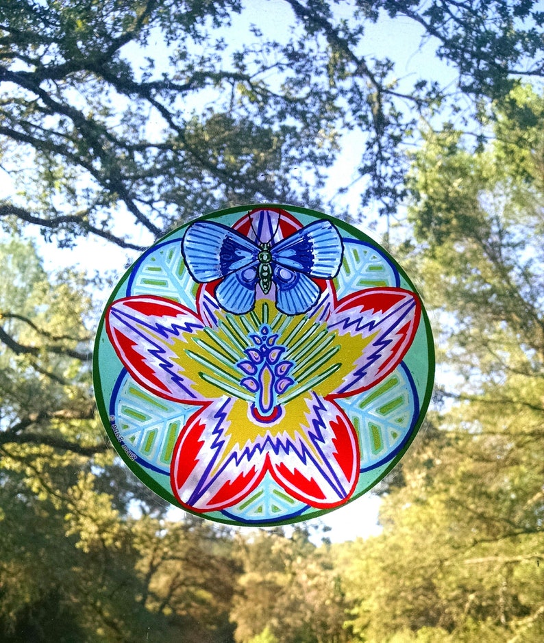 Cosmic Circle, Hibiscus Butterfly, Tropical Flower, Sun Light catcher Window cling, Island Paradise Art, EcoFriendly Art made in California image 3