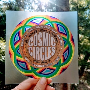 Cosmic Circle, Rainbow Seed of Life, Window Cling, Reusable Non adhesive sticker, EcoFriendly SunCatcher, Sacred Geometry, Hippie Boho style image 10