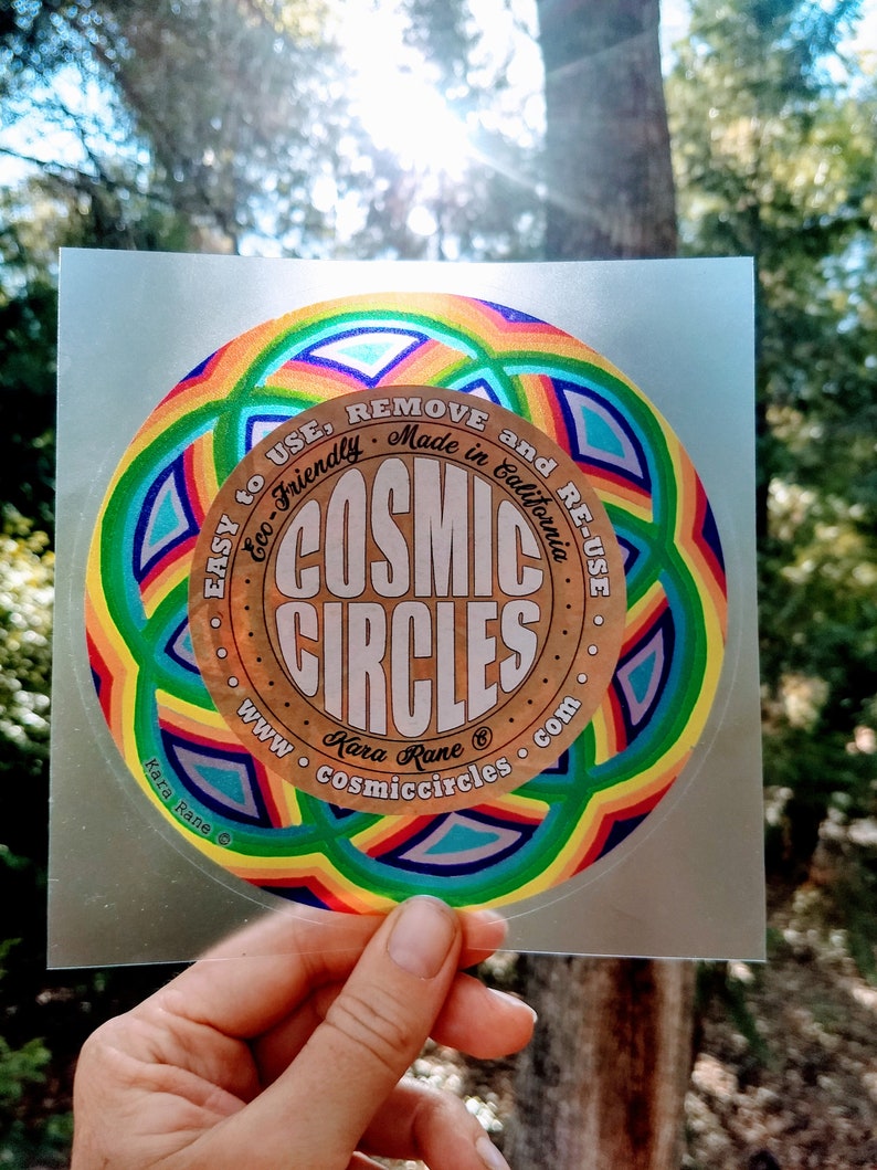 Cosmic Circle, Rainbow Seed of Life, Window Cling, Reusable Non adhesive sticker, EcoFriendly SunCatcher, Sacred Geometry, Hippie Boho style image 10