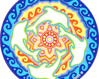 Dolphin Mandala Window Cling: Cosmic Sun Catcher Art