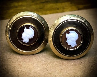 Athena Cufflinks in Gold Fill, Resin & Carved Shell