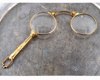 Gold Filled Lorgnette with Retractible Lenses