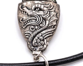 Celestial Dragon Jade, 925 Silver & Leather Necklace