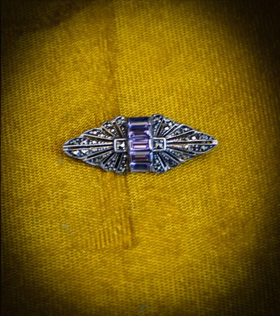 925 Sterling Silver, Amethyst and Marcasite Brooch