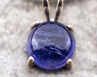 Iolite "Viking's Compass" Charm Necklace in Black Leather & 925 Silver