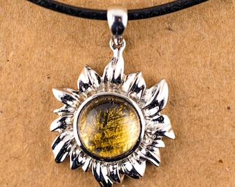 Midsommar Gold Sun Meteorite 925 Silver & Leather Necklace