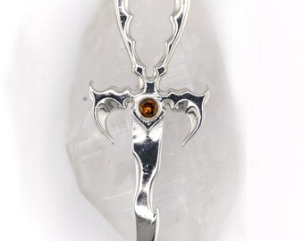 Fire Citrine Vampire Ankh Pendant, 925 Silver