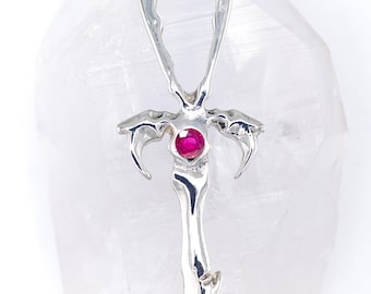 Natural Ruby & 925 Silver Vampire Ankh Pendant