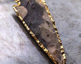 Spearhead Purple Jasper, Gold & Black Leather Necklace