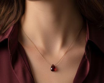 Granat Floating Silk Halskette mit 14K Gold Verschluss