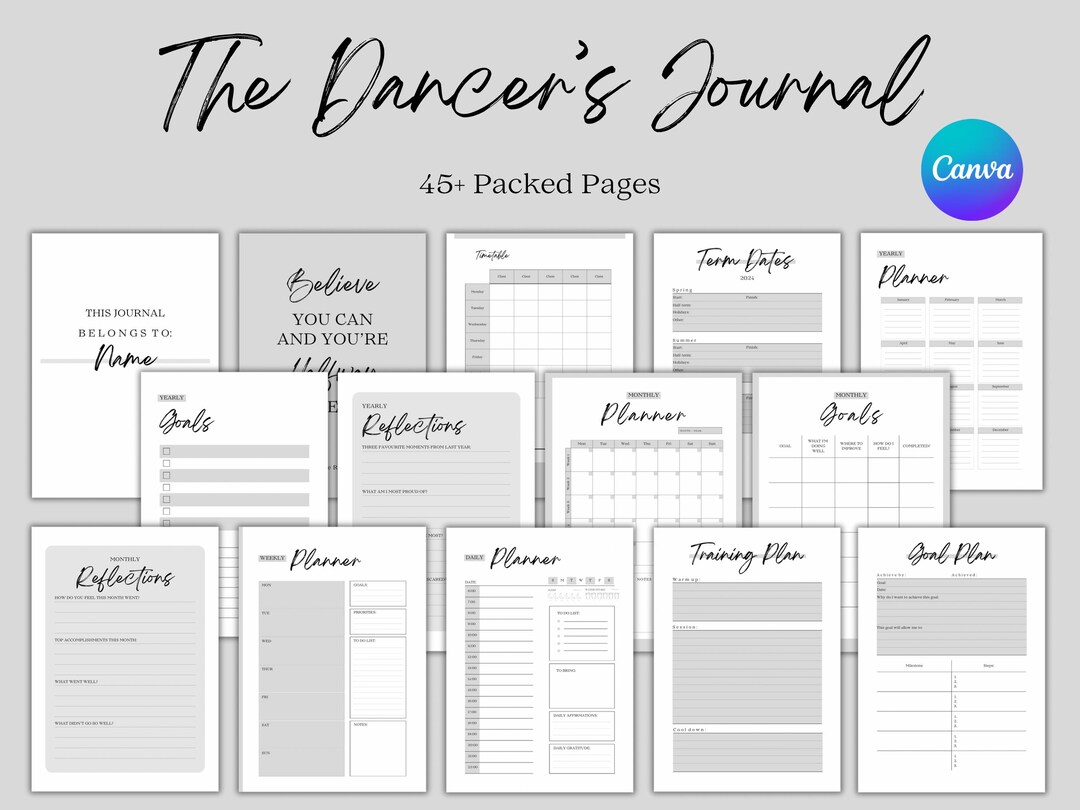 The Dancer’s Journal Printable, Minimalistic, Dance Planner - Etsy