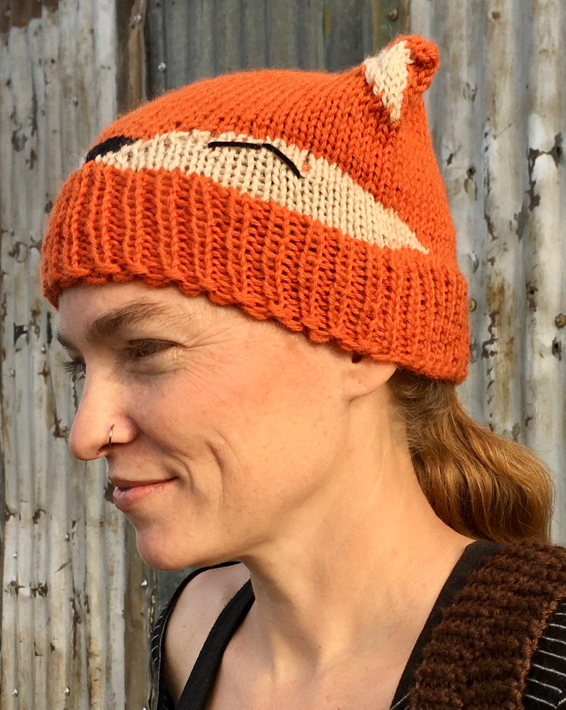 Knitted Fox Hat Pattern Knit Beanie with Fox Face and Ears | Etsy