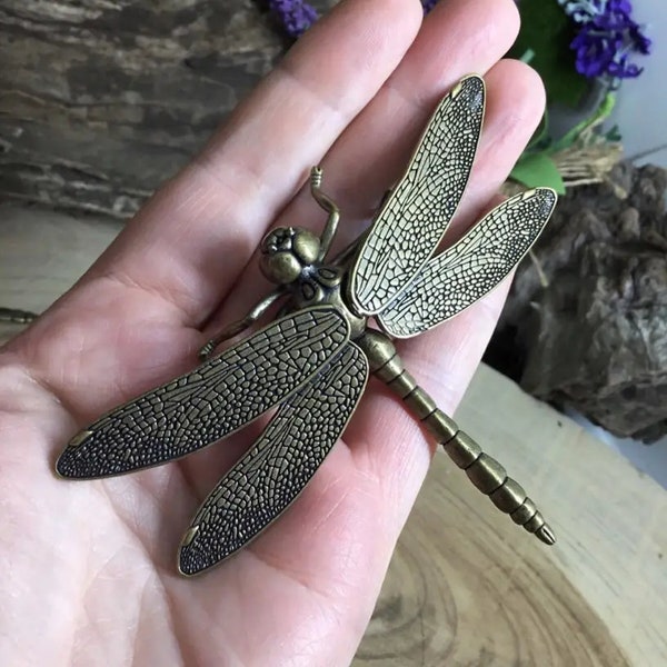 Handmade Brass Dragonfly Ornament Detachable Wing Figurine Dragonfly Animal Sculpture Antique Insects Statue Toy Desktop Decoration