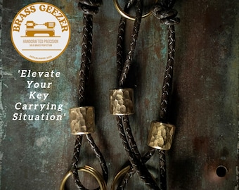 Hammered Brass Lanyard Bead with Braided Leather Cord