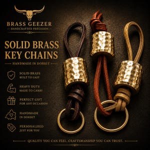 EDC lanyard bead | Brass EDC lanyard bead and 3mm leather cord | Brass bead | Keyring | Brass keyring | Leather | EDC | Fidget