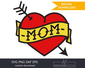 Mom Heart Tattoo SVG: Mother's Day Vintage Temporary Tattoo T-shirt Design (Digital Download)