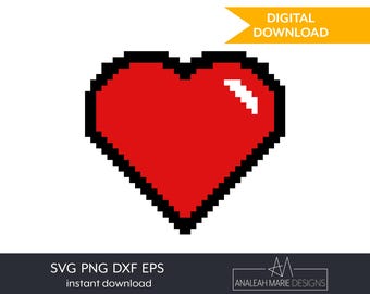 Pixel Heart SVG: Clipart de jogos retrô (download digital)