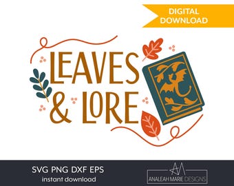 Feuilles et traditions SVG | Fichier coupé amateur de livres d'automne | Conception de citation d'automne de livre de dragon | Chemise Mug Tote Vinyl PNG