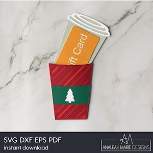 Porta-cartão-presente para xícara de café Envelope SVG - Porta-cartão-presente de papel faça você mesmo - Envelope para cartão-presente - Arquivo de corte para caixa de presente para Silhouette e Cricut