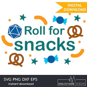 Rulla för snacks SVG | Gamer matcitat klippfil | D20 tärningssnackdesign | Rolig nördtröja vinyl HTV PNG