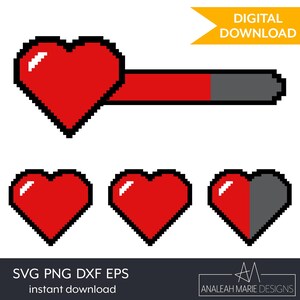 Pixel Heart Health Bar SVGs – Video Game Style Pixel Art Shirt Design - Two Designs - svg, png, eps, dxf