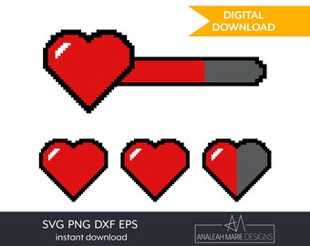 Barra de saúde do coração pixel SVG: Design de camisa gamer - 2 designs