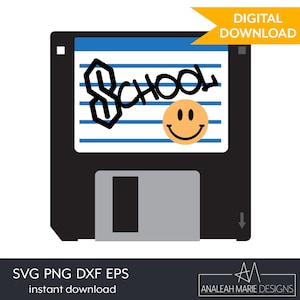 Floppy disk da 3,5 pollici in formato SVG, floppy disk per lavoro scolastico in formato SVG, design ispirato alla vecchia scuola degli anni '90, tecnologia degli anni '90, file di taglio Cricut e Silhouette