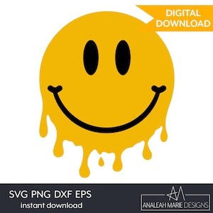 Melting Smiley Face SVG | 90s Retro Drippy Face Design for Cricut and Silhouette | Includes dxf, eps, png | Silhouette & Cricut Cut File