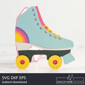Carte de voeux de patin à roulettes rétro SVG - carte de voeux de patin à roulettes talon arc-en-ciel - parfait pour un anniversaire ou tout simplement parce que - fichier machine de découpe