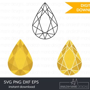 Può includere: Un download digitale di un design di pietra preziosa a forma di lacrima in contorno nero, giallo e oro. Il design è disponibile nei formati SVG, PNG, DXF ed EPS.