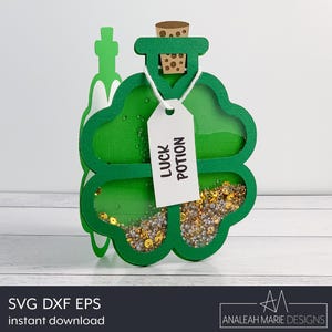 Cartão de Poção da Sorte Shaker SVG, Cartão de Boa Sorte DIY Bonito, Arquivo de Máquina de Corte Silhouette Cricut, Modelo de Criação de Cartões, Modelo de Cartão Shaker