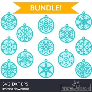 Snowflake Ornaments SVG Bundle: 13 Unique Designs (Digital Download)