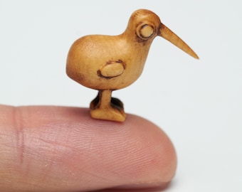 Miniature Wood Bird, Kiwi, Hand Carved, Christmas and Holiday Gift, Detailed Rustic Home Decor, Retro, Animal Figurines, Micro Bird