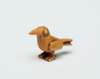 Miniature Wood Bird, Crow, Raven, Hand Carved, Christmas and Holiday Gift, Detailed Rustic Home Decor, Retro, Animal Figurines, Micro Bird