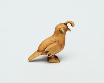 Miniature Wood Bird, California quail, Hand Carved, Christmas and Holiday Gift, Detailed Rustic Home Decor, Retro, Animal Figurines