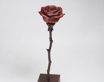 Handcrafted Wooden Rose, Eternal Flower, 5th Anniversary Gift, Forever Rose, Carved Wood Flower, Valentine Day, Rustic Romantic Decor