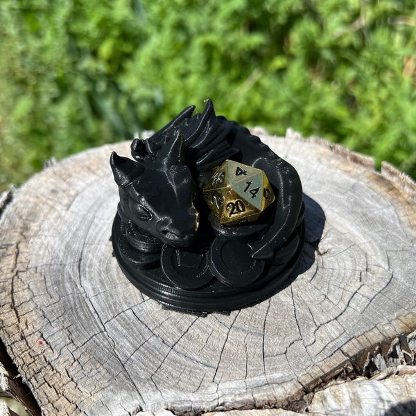 Baby Dragon D20 Dice Holder 3D Printed Black Unpainted