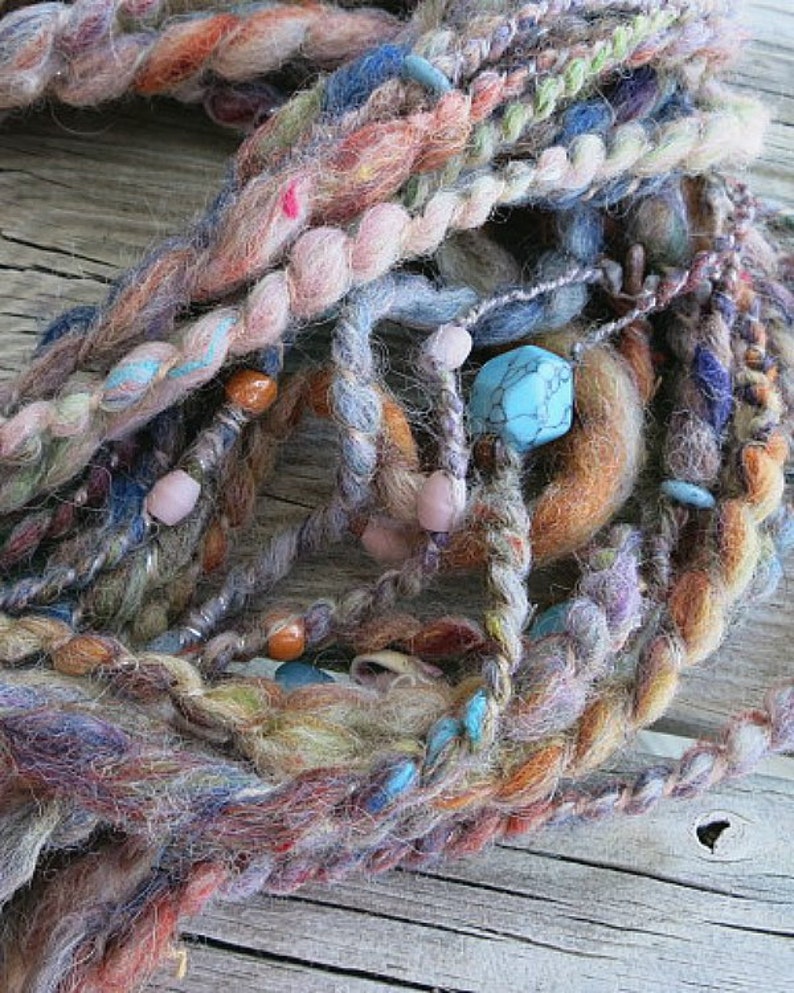 Handspun Art Yarn Beaded Yarn Shell Yarn Primitive Yarn Etsy
