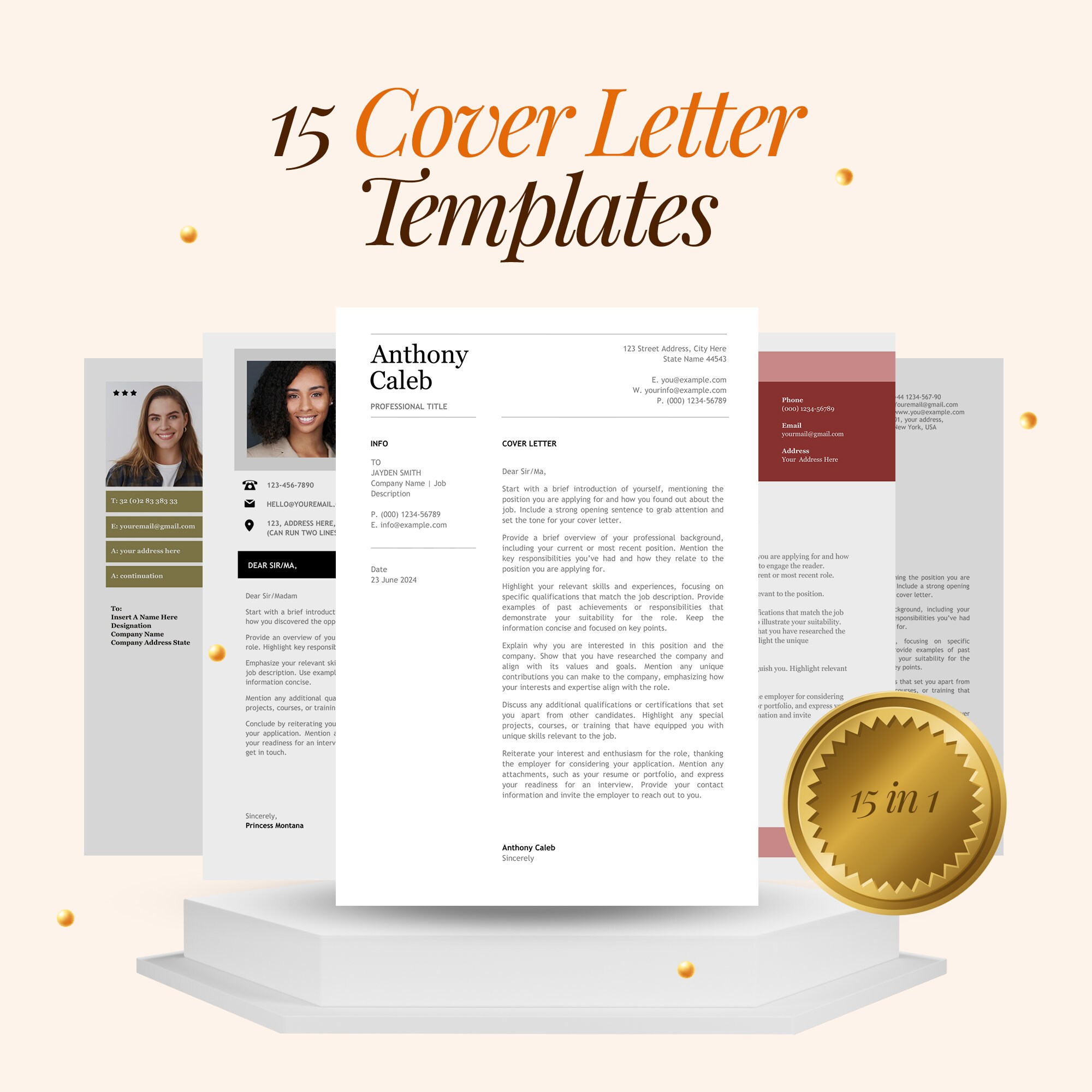 Easyeditable Cover Letter, 15 Cover Letter Bundle, Microsoft Word and ...