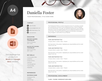 Modern Resume | Professional Resume | CV | Cover Letter | Resume Microsoft Word | Resume Google Docs | CV & Cover Letter | Instant Download
