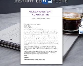 Cover Letter Template Word, Clean, Cover letter Google Docs, Cover letter Pages, Simple Cover Letter, Just Cover Letter, ATS Friendly