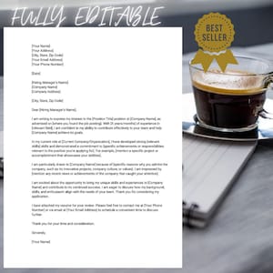 May include: A sample cover letter template for job applications. The template includes a section for your name, address, email, phone number, and date. It also includes a section for the hiring manager's name, company name, and address. The template provides a sample cover letter text that you can customize to fit your needs.