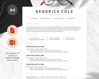 Professional & Modern Resume with Cover Letter | Template for Word and Google Docs | 1 and 2 Page Version Resume | Professional CV